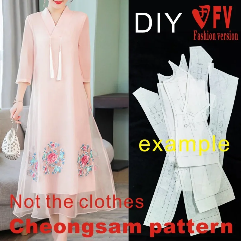 

Женское платье в этническом стиле, с улучшенным узором ханьфу, Модель 1:1, разрез, рисунок BQP-26