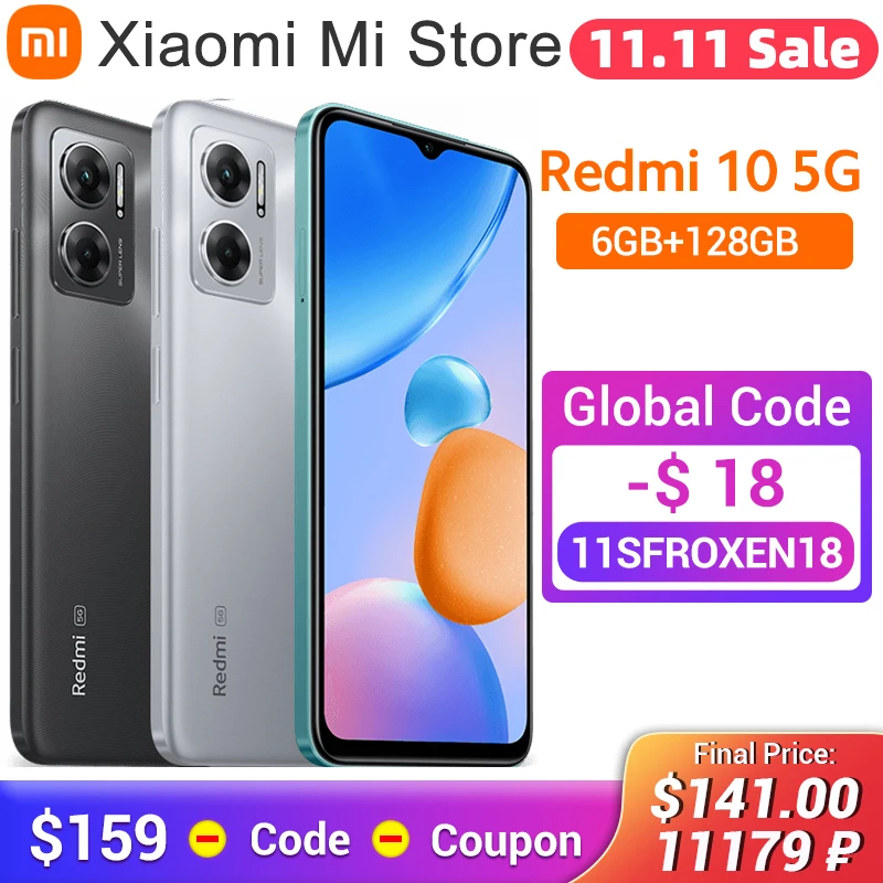 Najtaniej Wersja Globalna Xiaomi Redmi 10 5G 64GB/128GB Smartphone MTK Dimensity 700 Octa Core 50MP Kamera 90Hz Wyświetlacz 5000mAh Bateria