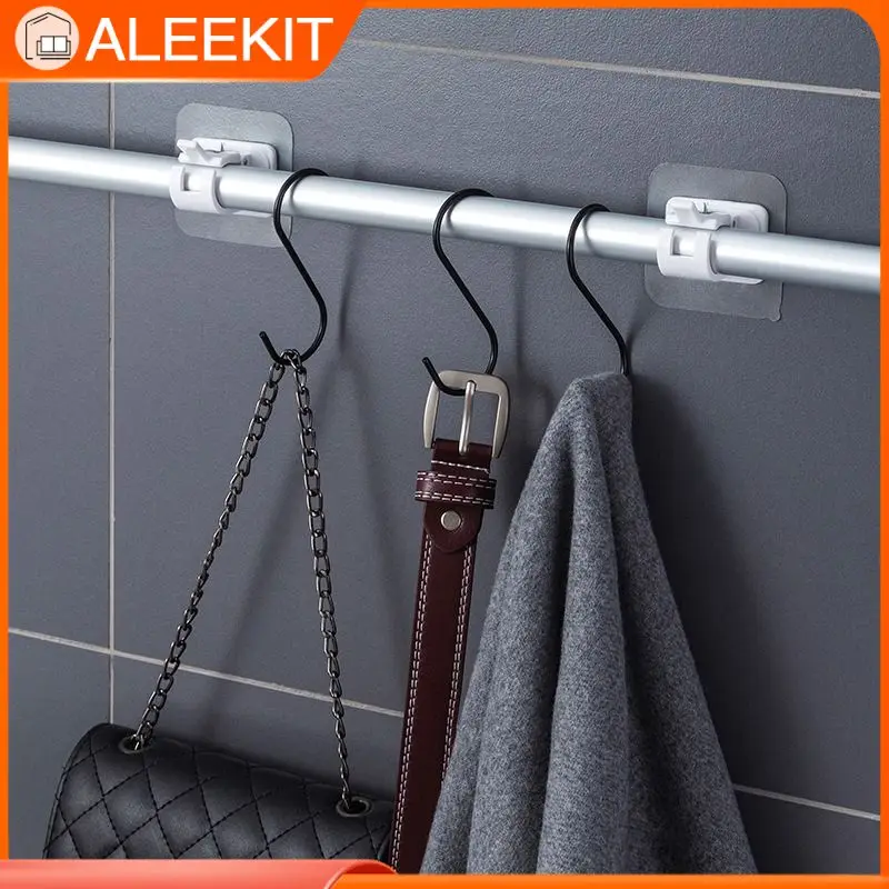 

Rod Bracket Holders Plastic Adhesive Hanging Rod Clamp Hooks Wall Curtain Fixed Clip Hanging Rack Hook Adjustable
