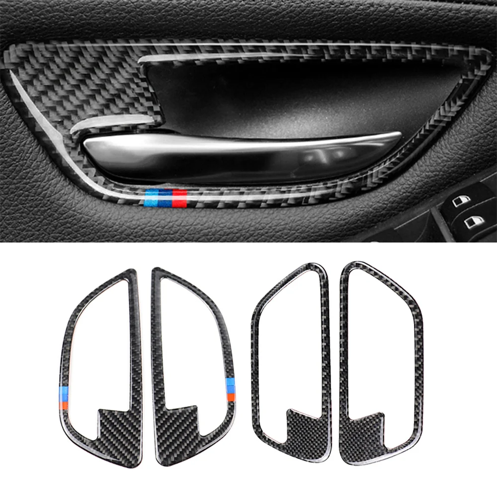 

4PCS For BMW 5 Series F10 2011-2017 Real Carbon Fiber Car Interior Door Handle Bowl Cover Trim Stickers Auto Accessories
