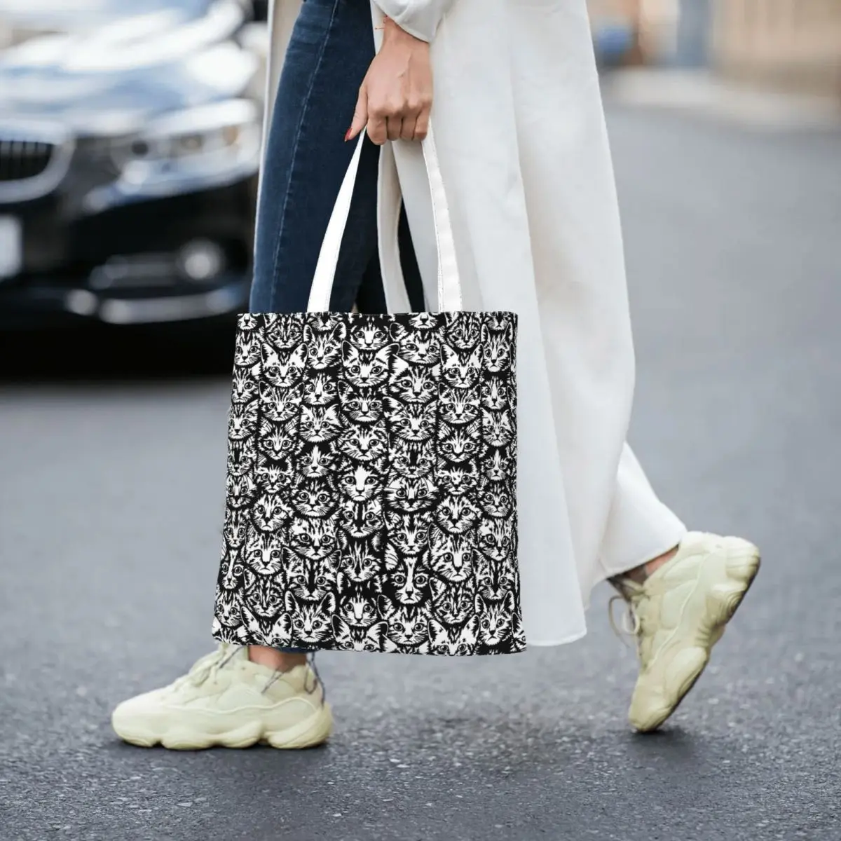 

Kittens - Classic Black And White Women Canvas Handbag Large Capacity Shopper Bag Tote Bag withSmall Shoulder Bag