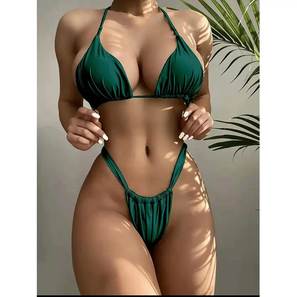 

Комплект бикини Yfashion женский с лямкой на шее, пикантный однотонный раздельный купальник-бикини, треугольный пляжный купальный костюм, летн...