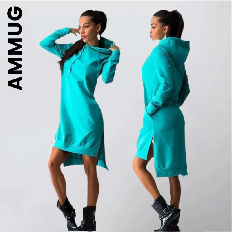 

Sweatshirt Dress New Women Dress Hoodies Long Sleeve Slit Women Dress Outfits Temperament Soft Vintage Clothing Female Vestidos