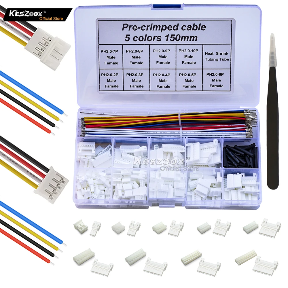 

Kidisoii JST 2,0 мм PH Штекерный/гнездовой разъем 22AWG комплект кабельных соединителей 2/3/4/5/6/7/8/9/10P с обжимным адаптером для клеммы