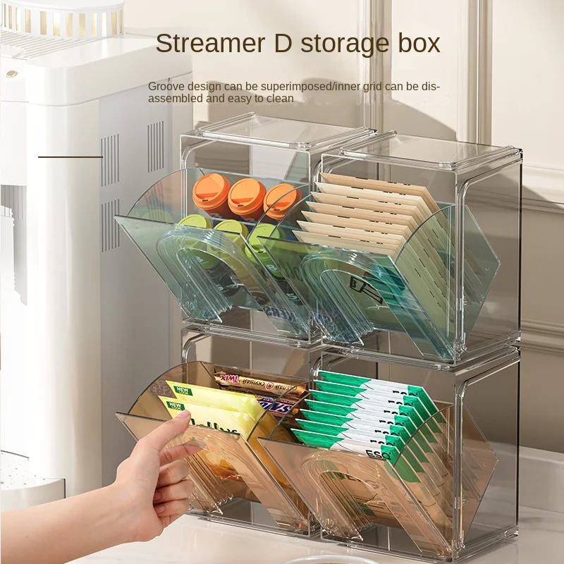 

New Light Luxury Tea Bag Medicine Desktop Snacks Coffee Capsule Storage Box Office Can Be Superimposed Sundries Dust-proof Shelf