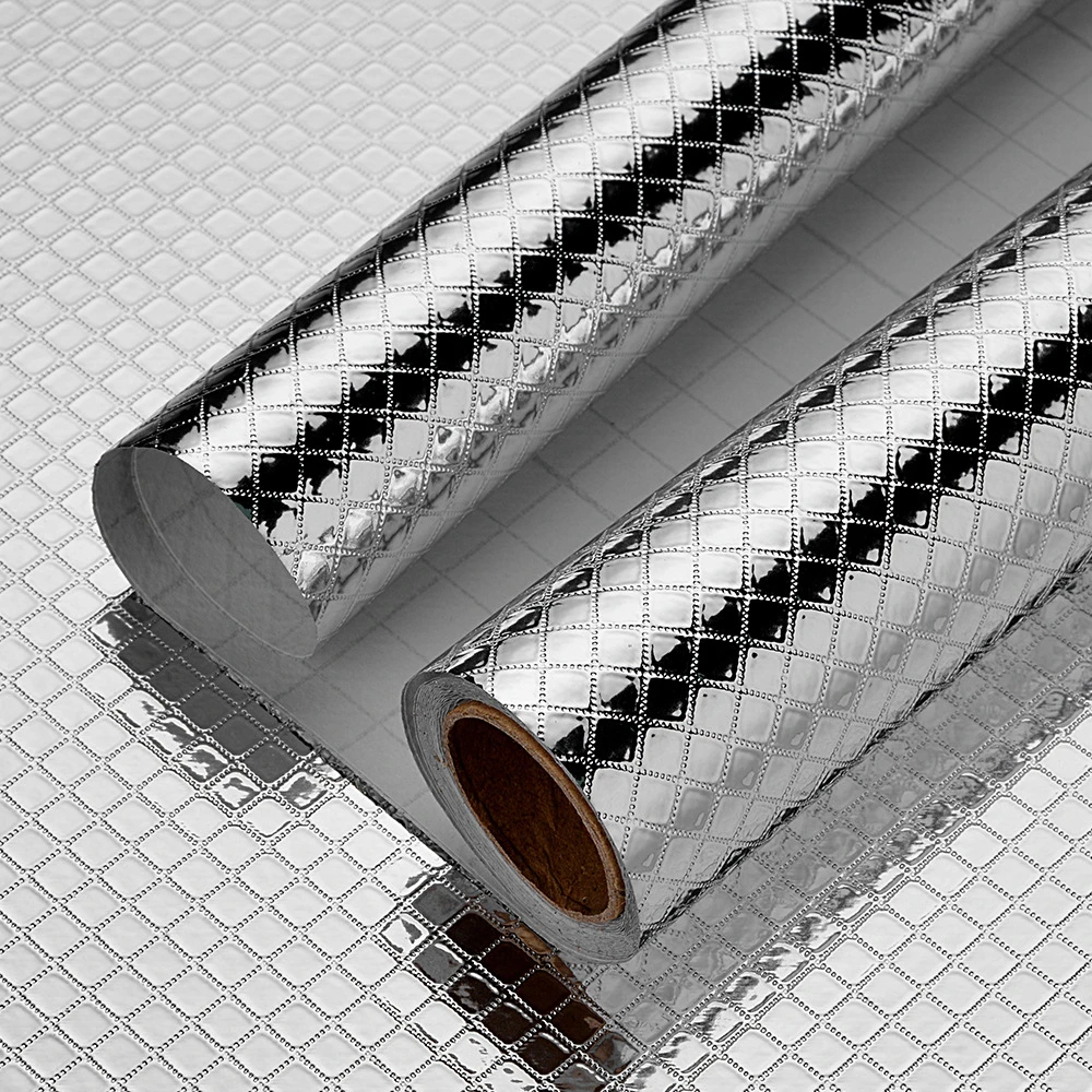 

60X300CM Kitchen Oil Proof Aluminum Foil Sticker Wall Home Bathroom papel de parede Waterproof Self Adhesive Wallpaper Foil