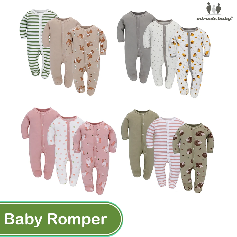 

3 Pieces Baby Rompers Cotton Boys Girls Newborn Long Sleeve Spring Winter Clothes Onesie Jumpsuit Infant Soft Pajamas Clothing