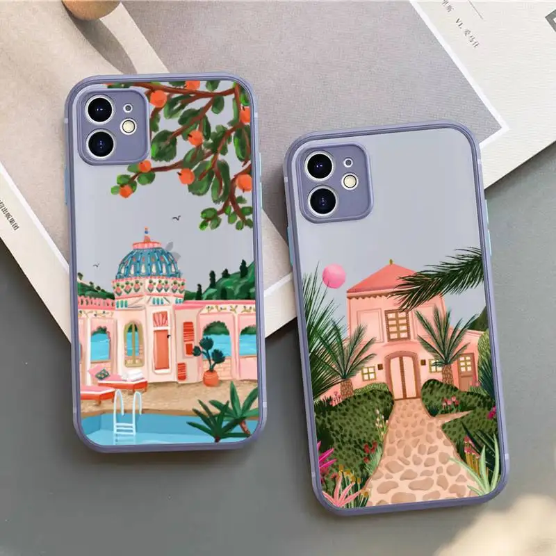 

Fashion Landscape Painting Phone Case for iPhone X XR XS 7 8 Plus 11 12 13 pro MAX 13mini Translucent Matte Case