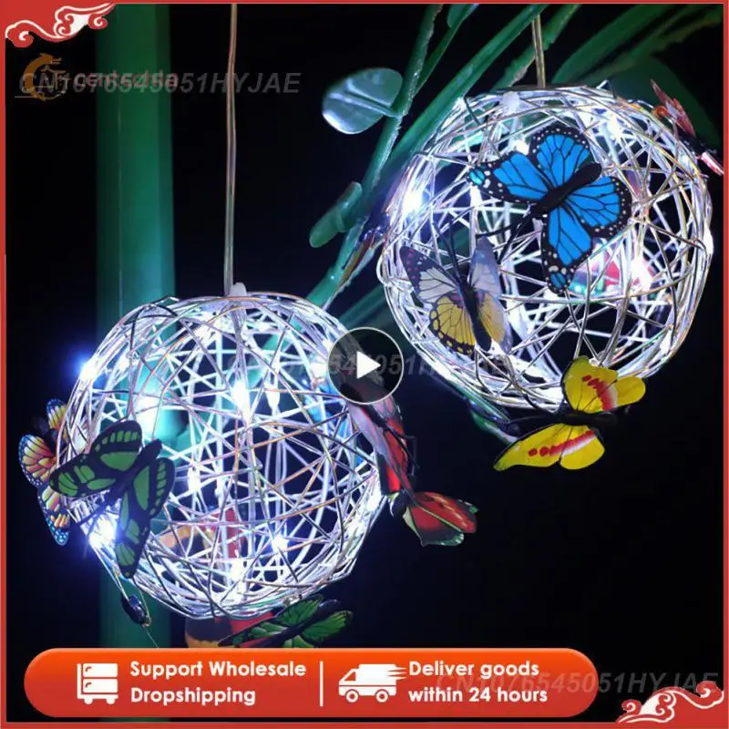

Waterproof Butterfly Round Ball Light Outdoor Solar Garden Light Landscape Hanging Lamp Butterfly Pendant Home Decorative Metal