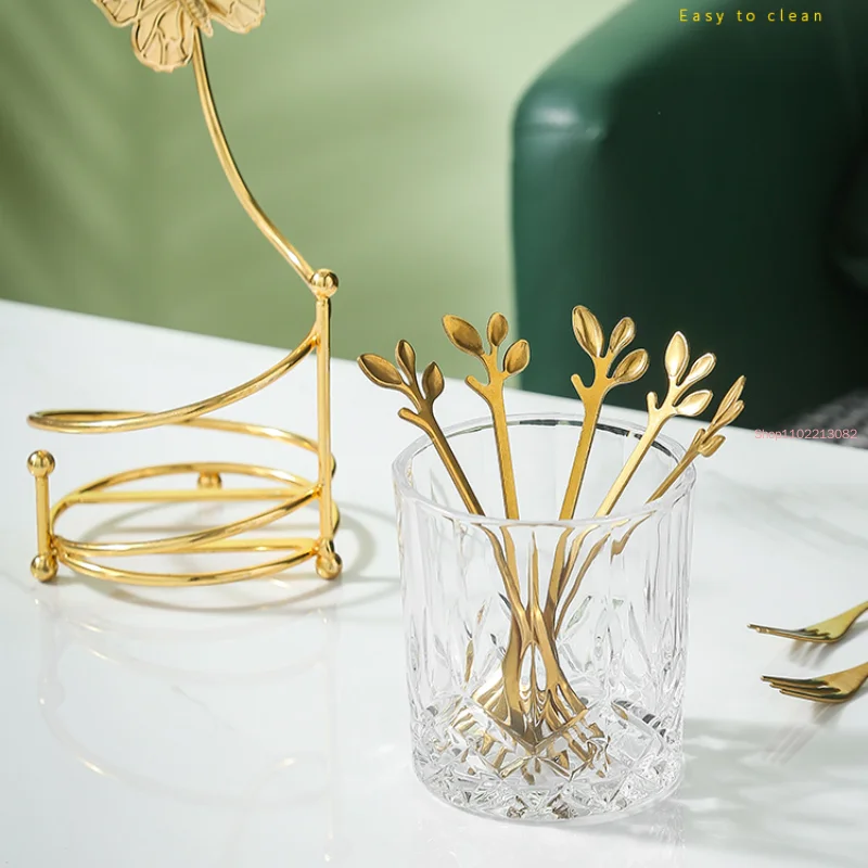 Нержавеющая сталь вилка для фруктов набор ложек стеллаж хранения посуды золотой