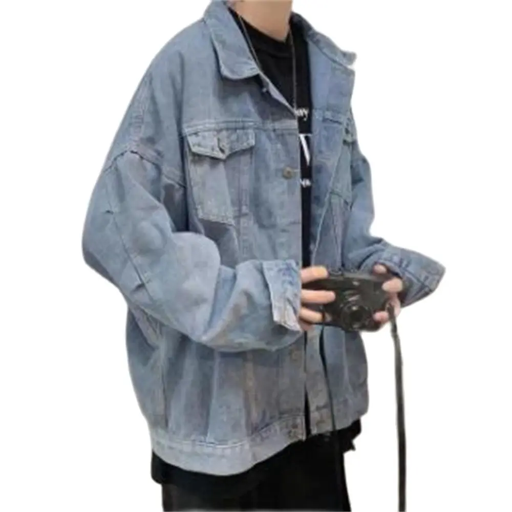 

Men Denim Jackets Loose Outwear College All-Match Popular Casual Pockets Design Ins Retro Tooling Tide Handsome Jeans Coat Tops