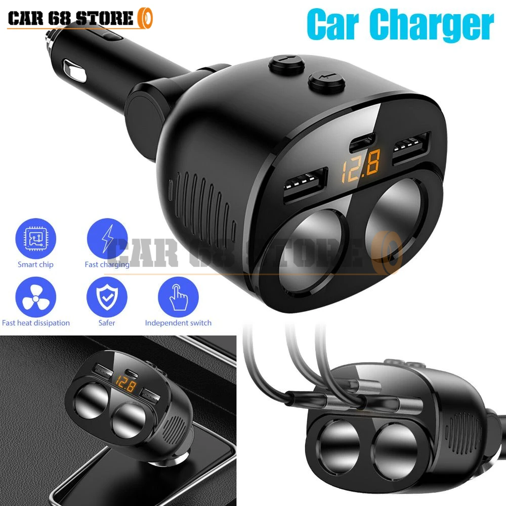 

Car Charger Cigarette Lighter Rotatable PD18W QC3.0 2.4A USB Fast Charger Splitter Adapter Socket For Phone Tablet DVR MP3