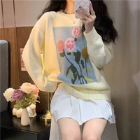 women pullover knitted sweater japanese soft glutinous milk round neck tulip loose sweater argyle sweater pullover dropshipp