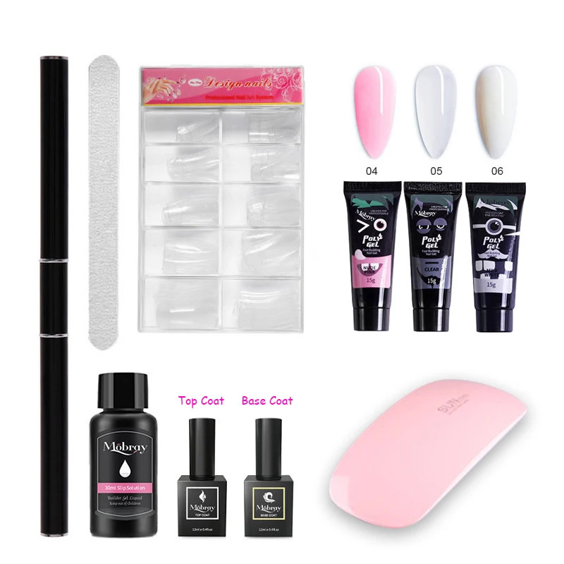 

Mobray Poly Nail Gel Set Top Coat Base Coat UV LED Extension Nail Tips Manicure Tools Nail Kit Polygels Nail Extension Nail Art