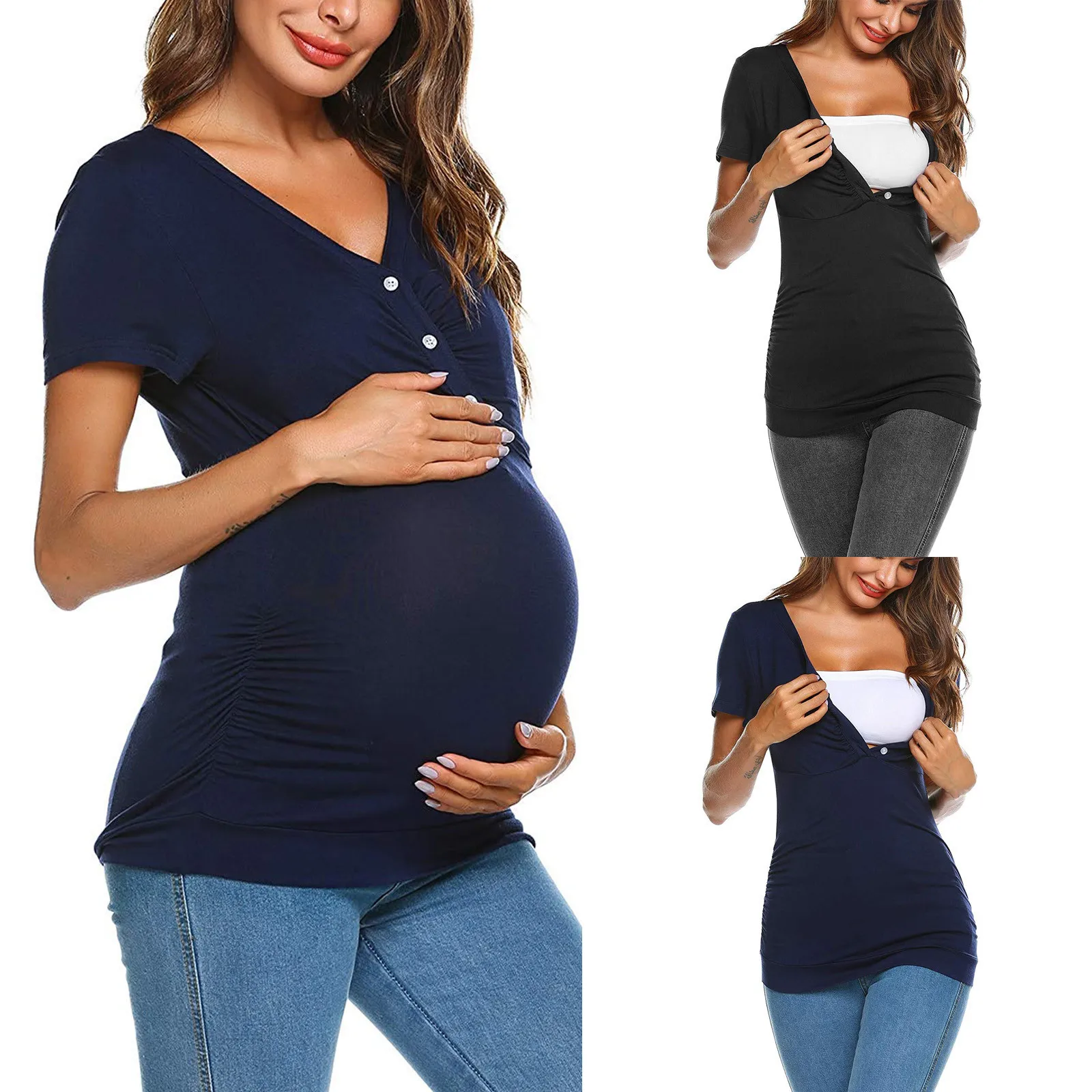 

Pregnancy Clothes Maternity Shirts Long Sleeve V-Neck Pregnant Blouses Mama Casual Tunic Breastfeeding Comfortable Fit Tops