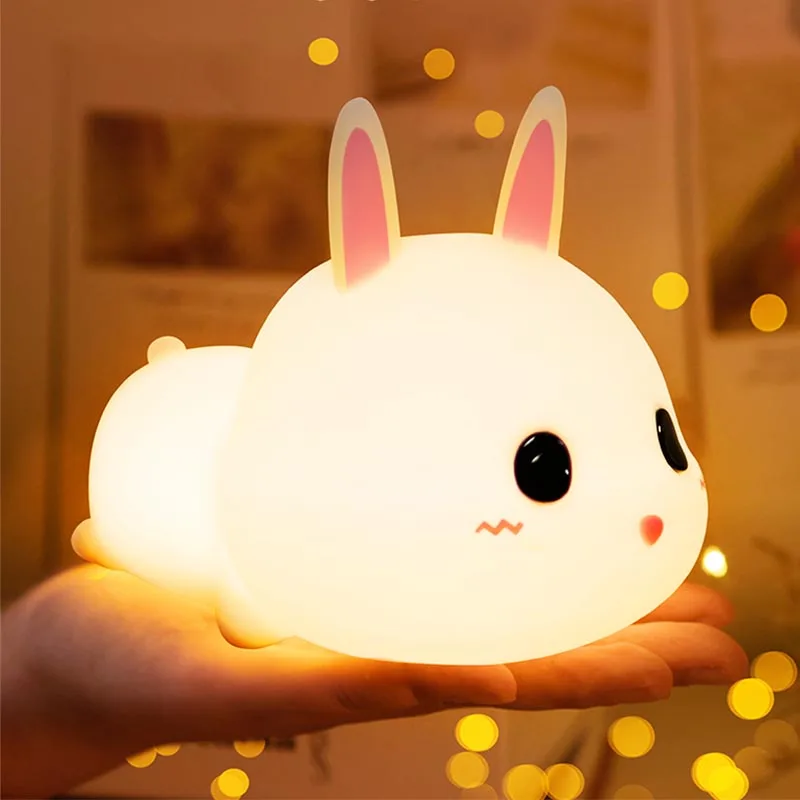 

Cute Bunny Silicone NightLight Rechargeable Dimmable Touch Control Lamp Kids Nursery Night Light for Girls Baby Birthday Gifts