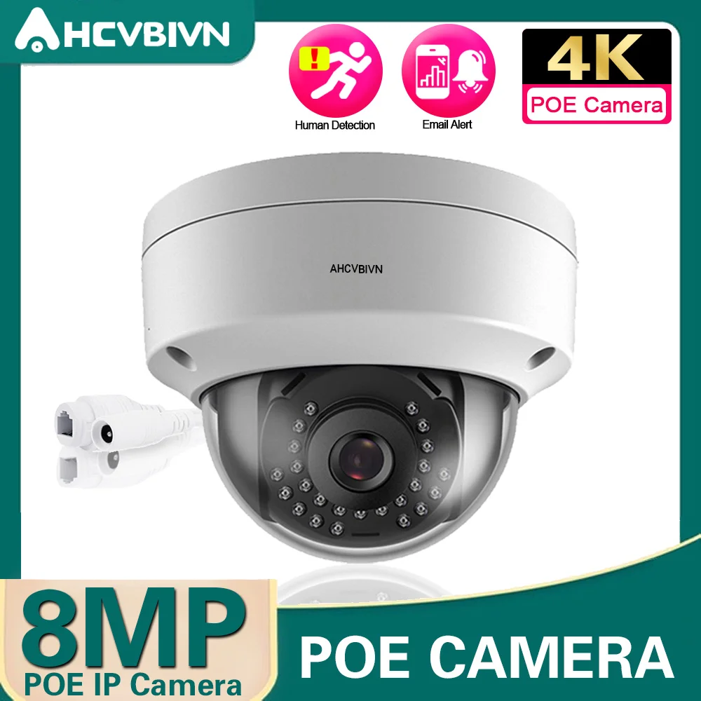 

Outdoor 4K HD POE IP Camera 25fps 8MP IP66 Waterproof 3.6mm lens 150ft Night Vision Dome Vandalproof Security Camera IR Led P2P