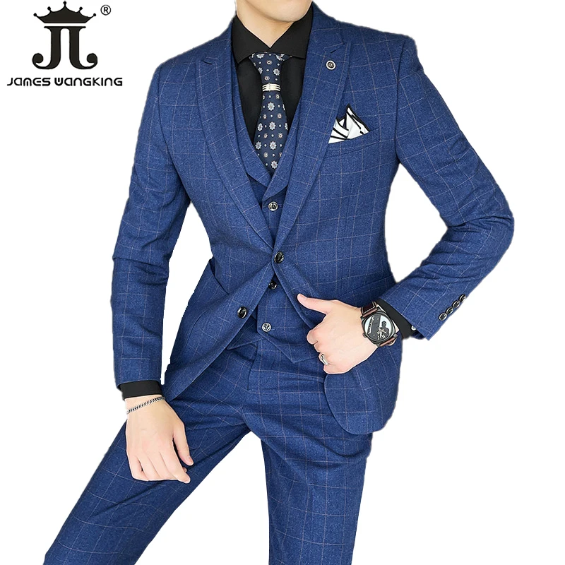 

S-5XL Jacket + Vest + Pants / High-end Brand Retro Plaid Formal Business Mens Suit 3piece Set Groom Wedding Dress Party Suit