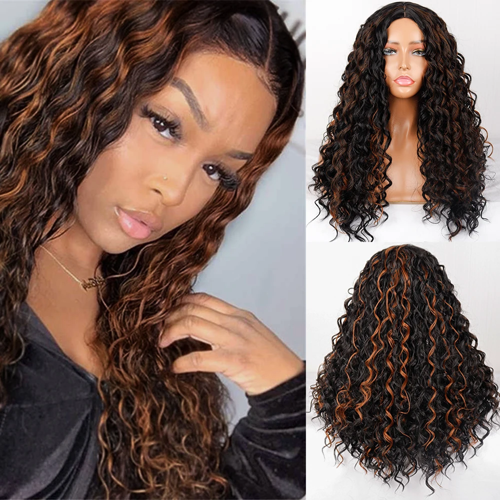 

Middle ScoreAfro Volume Gradient Medium Length Brown Blonde Wine Red Hair Fiber Heat Resistant Ladies Everyday Wear