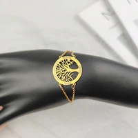 stainless steel round tree of life pendant women bracelet personalized custom name bracelet gold jewelry gift pulseiras feminina
