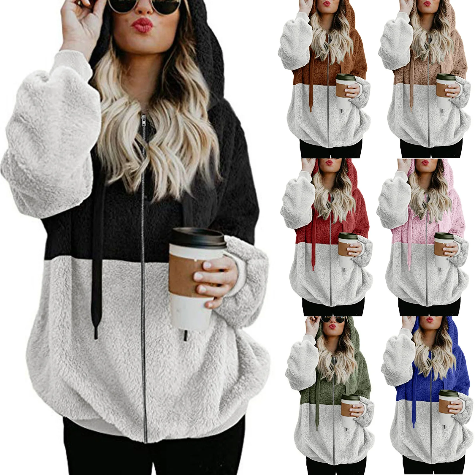 

2022 Long Sleeve Zip Hooded Color Women's Sweater Jacket