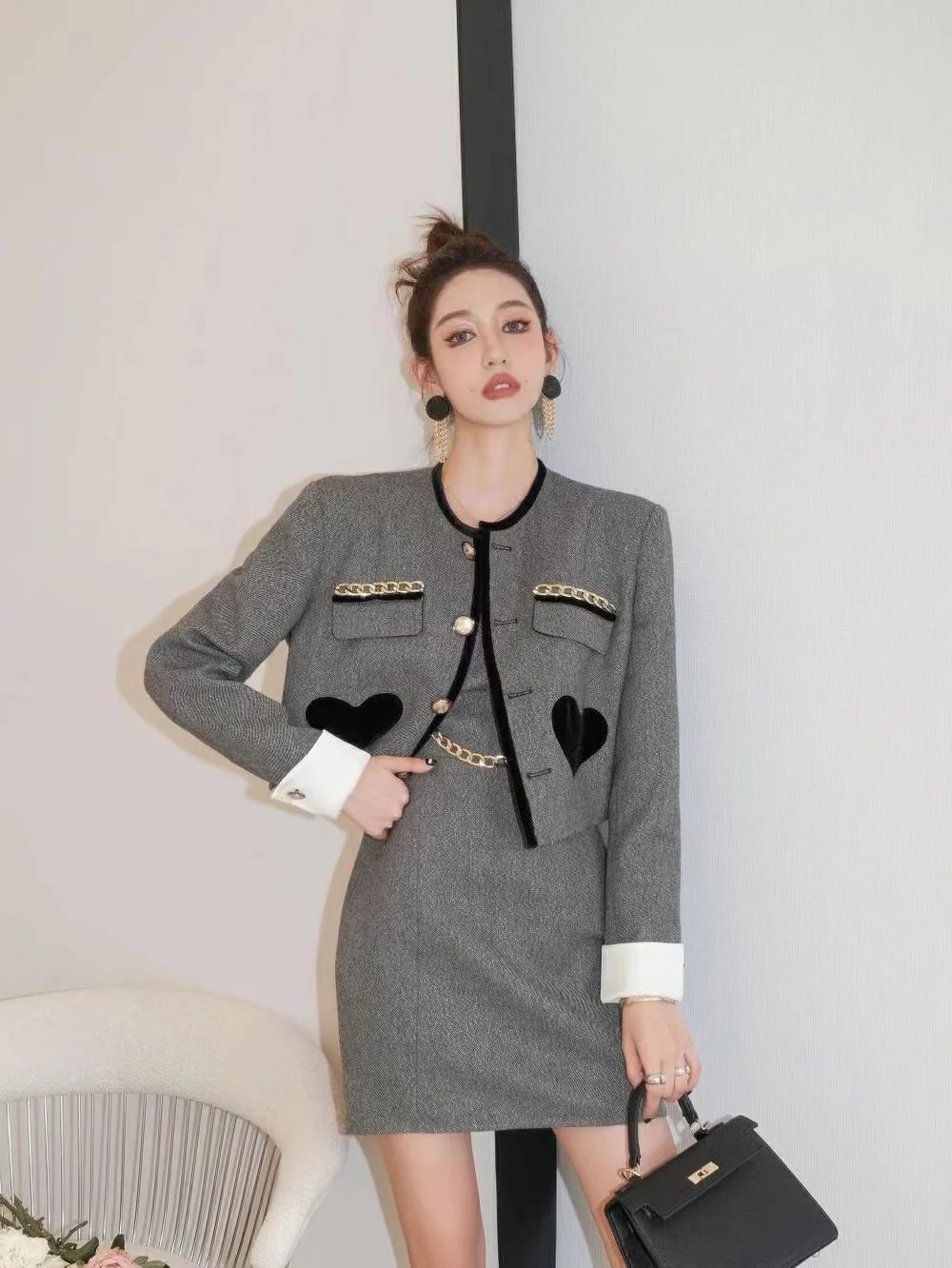 

Early Autumn French Premium Women's Dress Set Small Fragrance Coat Dress Small Dress Two Piece Set Autumn Light Mature