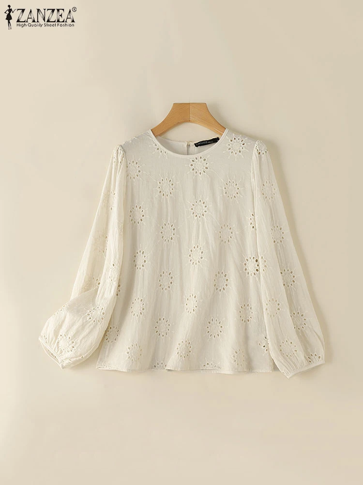 Модные осенние женские топы туника ZANZEA повседневная кружевная блузка с длинными