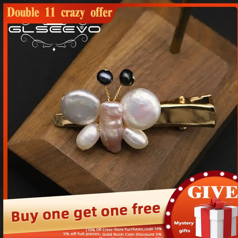

Glseevo Natural Freshwater Pearl Butterfly Suit Hairpin Woman Birthday Party Simple Fashion Gift Jewelry GH0059