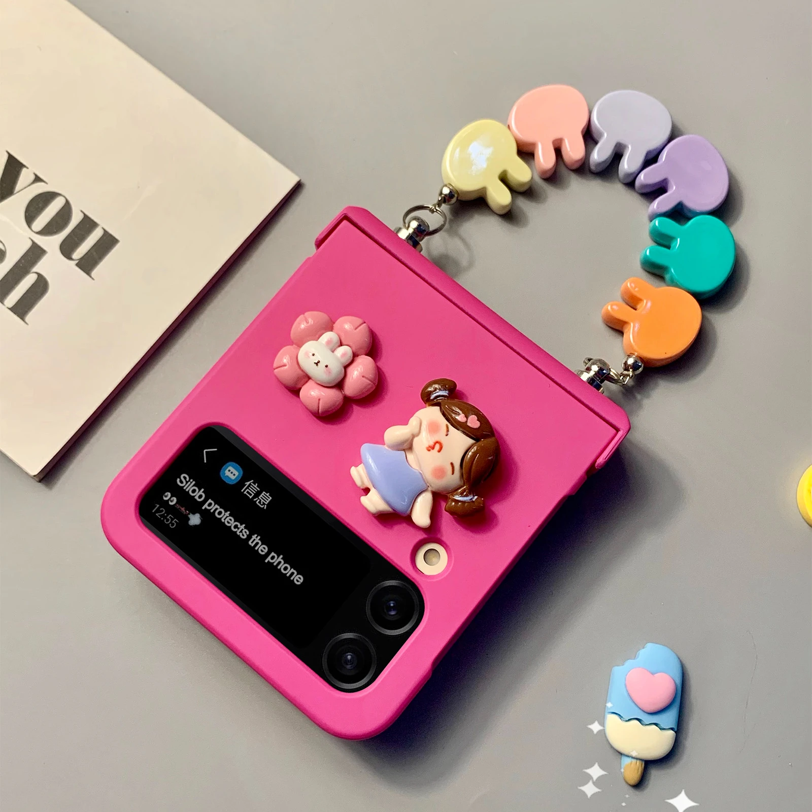 

Симпатичный Браслет кролик Роза петля чехол для телефона Samsung Galaxy Z Flip 3 4 Flip3 Zflip4 чехол