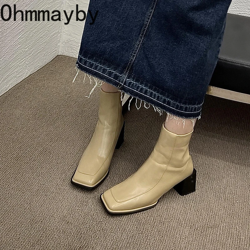 

Женские ботильоны на высоком каблуке, повседневные короткие ботинки из мягкой кожи, туфли-лодочки на высоком устойчивом каблуке, зима 2022