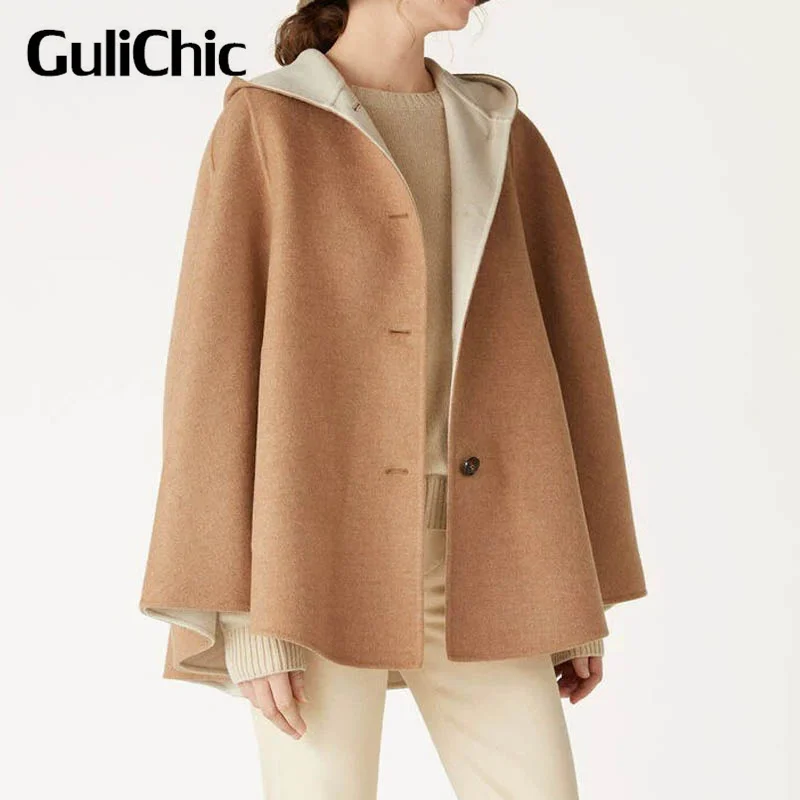 10 7 GuliChic Женская одежда элегантная кашемировая шерстяная свободная накидка с