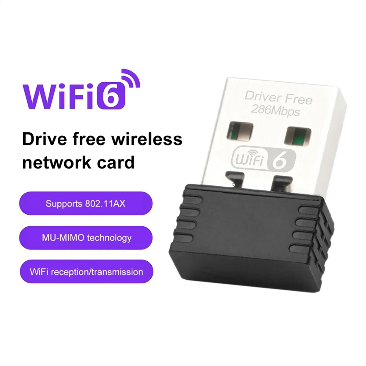 Фото 10 шт. USB WiFi-адаптер, беспроводная сетевая карта LAN 2,4 ГГц, Wi-Fi 6 приемник 802.11ax без драйверов для ПК, ноутбуков, Windows 7, 8, 10, 11 - ELEC №5
