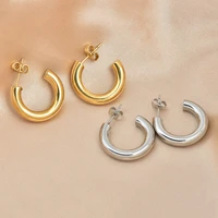 stainless steel no fade c shape hoop earring for women 2022 gold color round earring fashion jewelry girl accessories brinco
