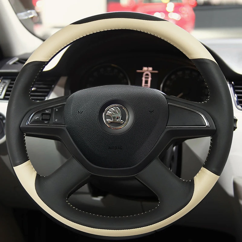 

DIY Hand-Stitch Leather Car Steering Wheel Cover for Skoda Octavia Rapid Fabia Superb Kamiq karoq Rapid Spaceback Accessories