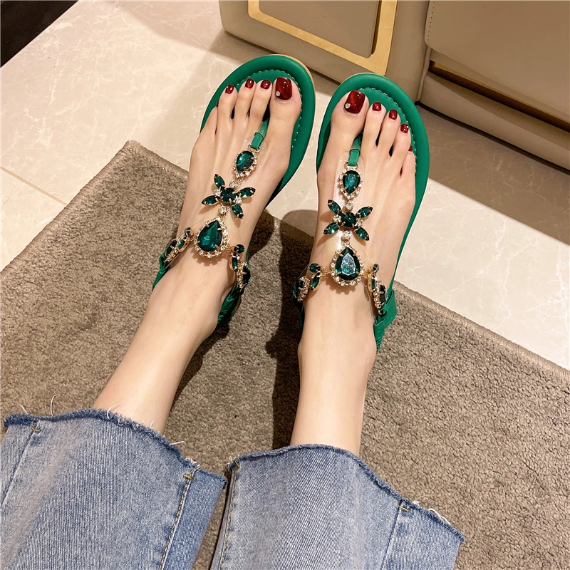 

Summer Crystal Slippers Luxury Brand Women's Shoes Beach Casual Comfortable Shoes 2022 New Trend Flat All-match Ladies Sandals