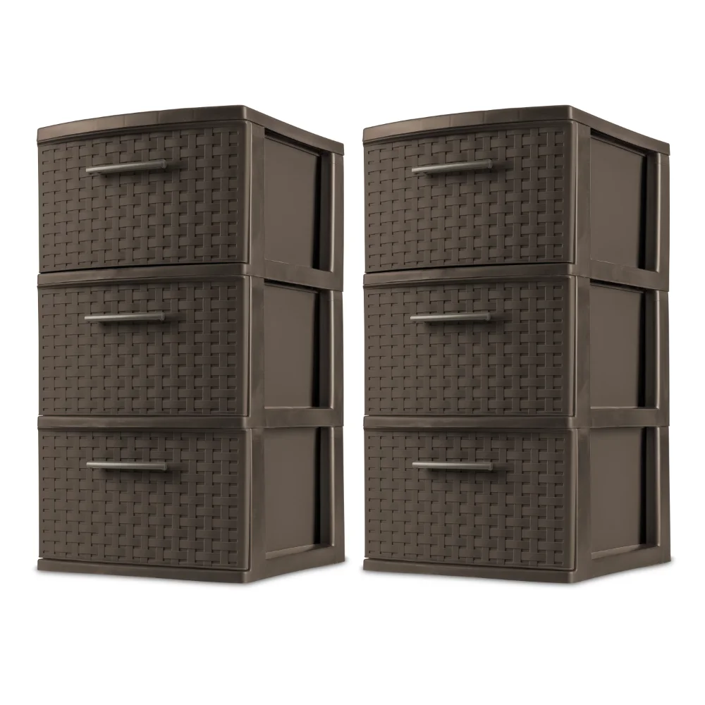 

storage box organizer 3 Drawer Weave Tower Plastic, Espresso, Set of 2