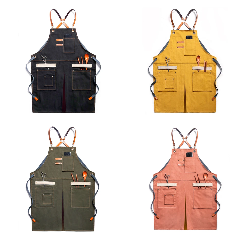 

Work Apron Carpentry Craftsman Canvas Workshop Bib Pockets Grilling Cooking Barber Painting Bar Aprons Bibs Black