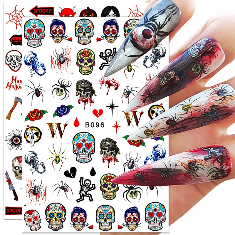 

1Pcs Halloween Nail Sticker Skull Bone Clown Pumpkin Evil Eye Nail Decals Self-Adhesive Manicure DIY Nail Art Decoration