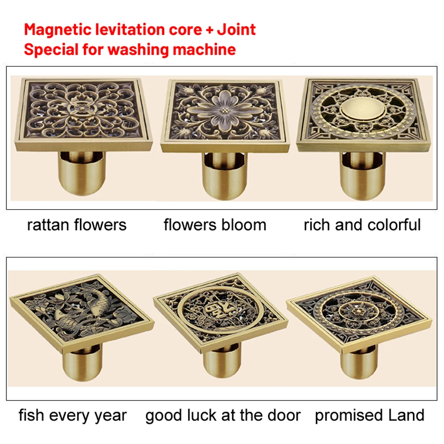 

FREESHIP Floor Drains Square 10cm Shower Drain Brass Floor Drain Trap Waste Grate With Hair Strainer Bathroom Shower Accessories