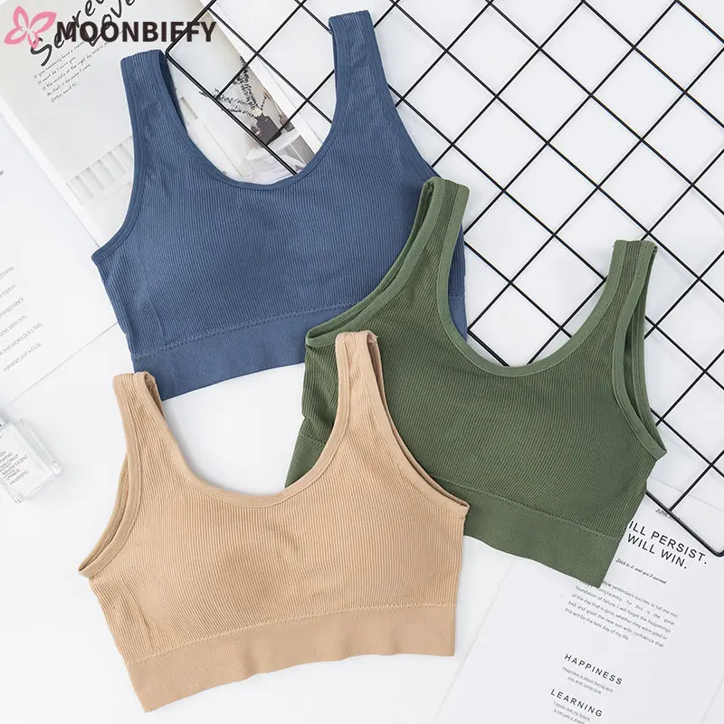 

Sexy Seamless Bra Wire Free Brassiere Rib Bralette Women's Plunge Underwear Top Female Comfy Padded Lingerie V Back Bras