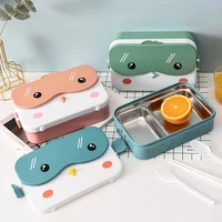 cartoon stainless steel insulated lunch box school kids portable rectangula leakproof plastic bento food container kitchen tools