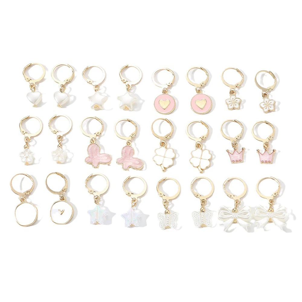 Набор сережек-гвоздиков в виде бабочек и цветов 12 шт