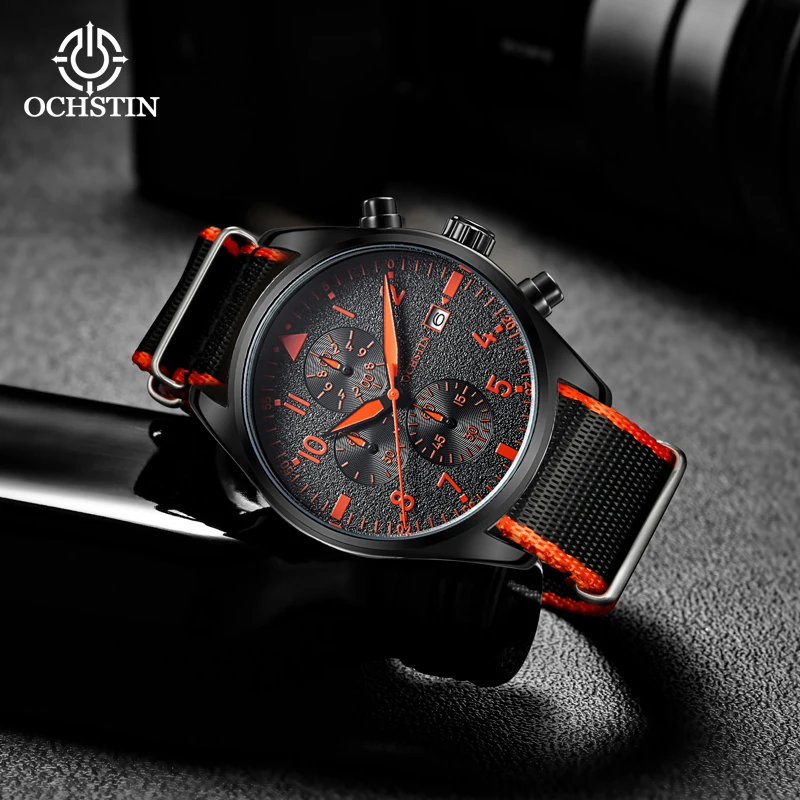 OCHSTIN Pilot Series, оригинальные многофункциональные наручные часы с кварцевым механизмом, высококачественный нейлоновый ремешок, мужские водонепроницаемые классические часы (art.: 3920d9056ce31) - 3920d9056ce31