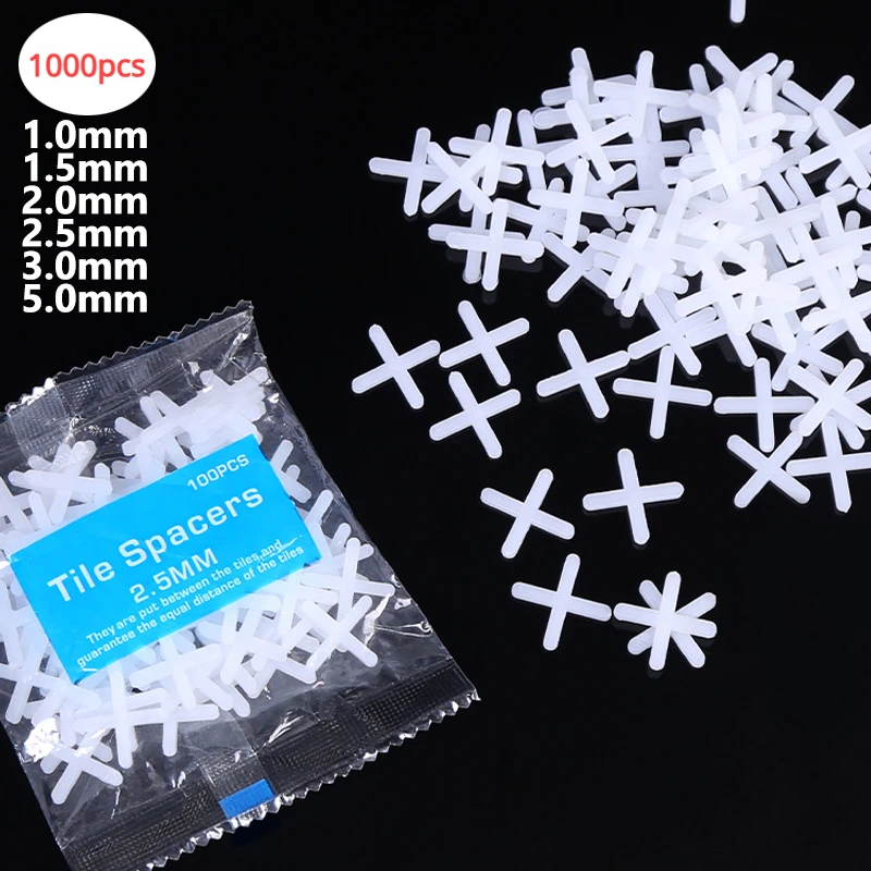 

1000Pcs 1/1.5/2/2.5/3/5mm Ceramic Tiler Spacer Cross Decoration Tool Plastic Tile Plumber Reuseable Leveling System Construction
