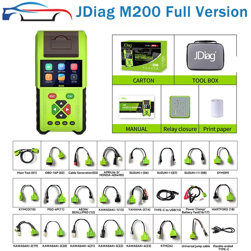 JDiag M200 мотоциклетный диагностический сканер OBD2 Moto Fault Code Reader тестер батареи Motoscan