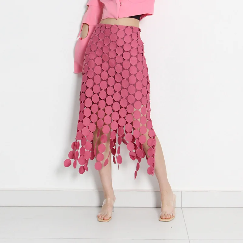 

The new summer women's fashion High Street irregular mesh hollow skirt Highquality y2k vintage embroidery patchwork fringe skirt