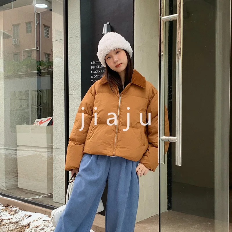 2024 зимняя корейская контрастная куртка с воротником высококачественная на белом