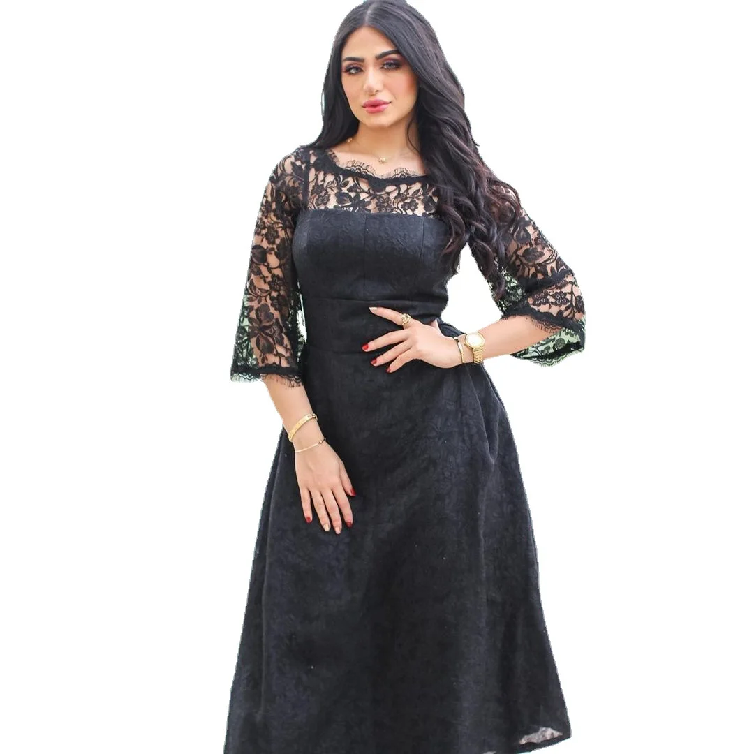Ramadan Lace Black Abayas for Women African Dresses Kaftan Abaya Dubai Turkey Muslim Long Dress Islam Robe Longue Femme Musulman