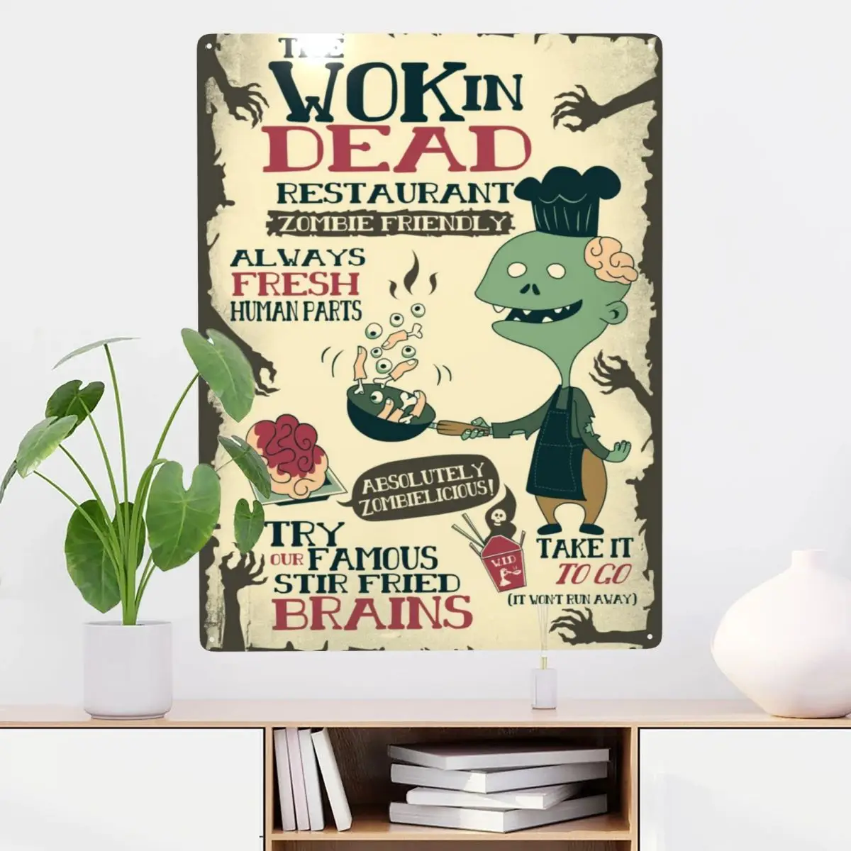 

The Wok In Dead Metal Tin Sign Decor Wall Art Easy to install Decor For Bar Birthdays Gift