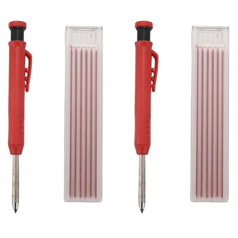 

2X Solid Wood Carpenter Pencil Set For Construction, With 14 Refills, Built-In Pencil Sharpener,For Woodworking B